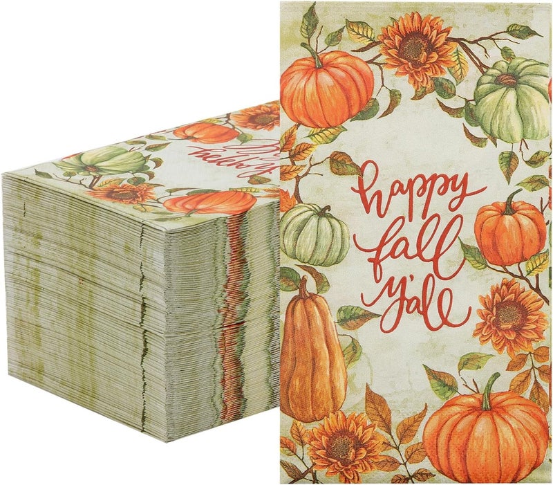 Tamone 100PCS 3-Ply Thanksgiving Napkins - Sunflower and Pumpkin Thanksgiving Paper Napkins Disposable - Premium Quality Dinner Napkins Soft and Absorbent - Image 1